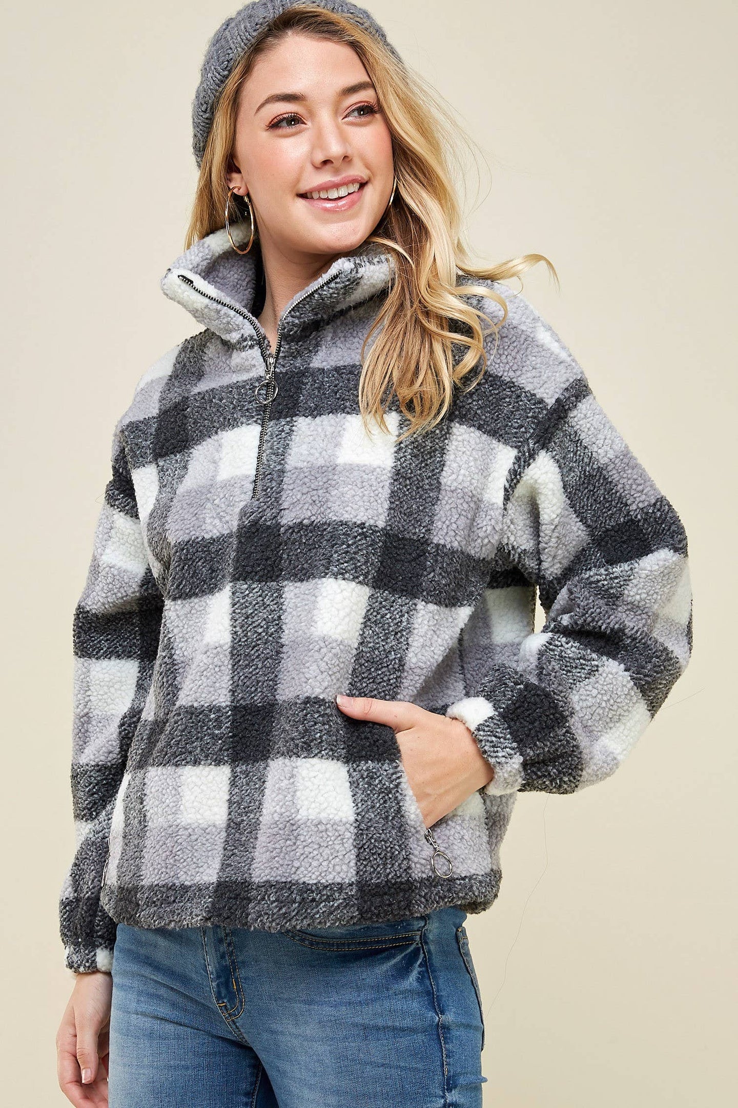Half Zip Plaid Sweater (REG)