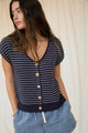 Short Sleeve Striped Cardigan in Navy (REG)