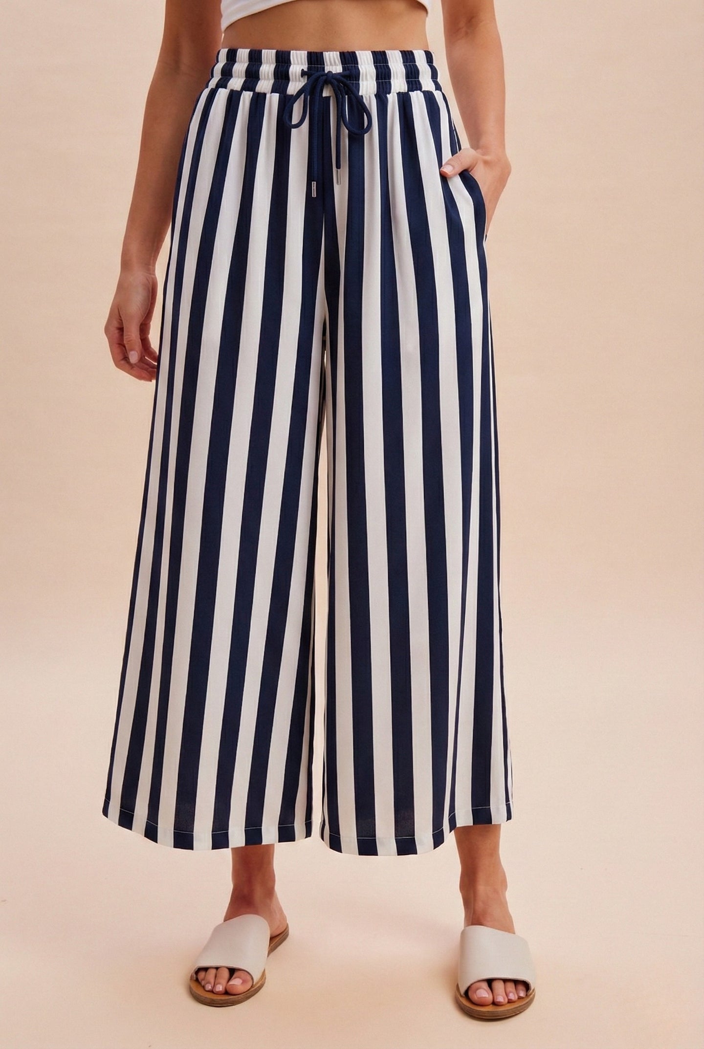 Navy Striped Wide Leg Pants (REG)