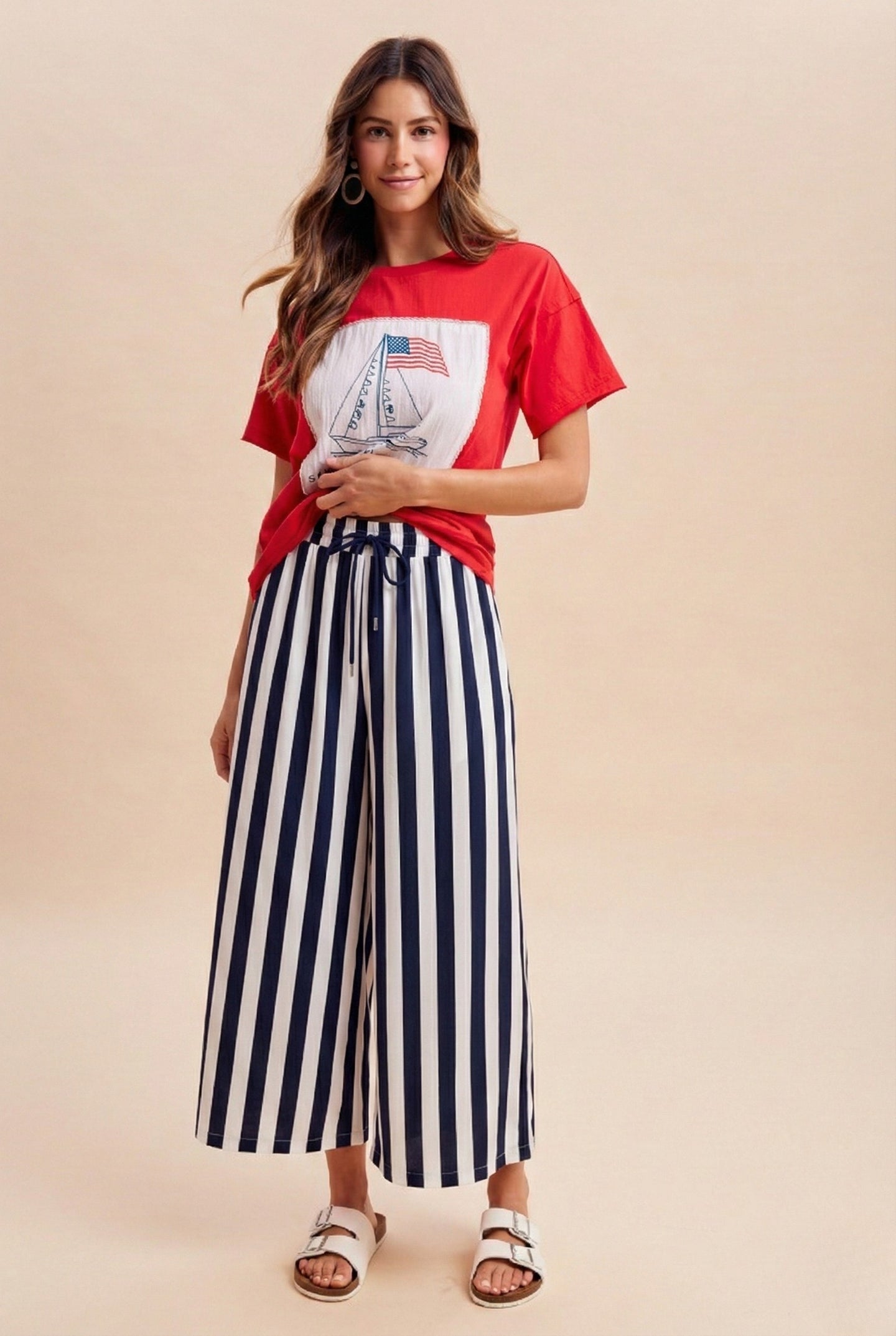 Navy Striped Wide Leg Pants (REG)