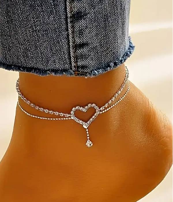 Rhienstone Heart Anklet