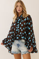 Chiffon Ruffled Polka Dot Top in Brown (REG)