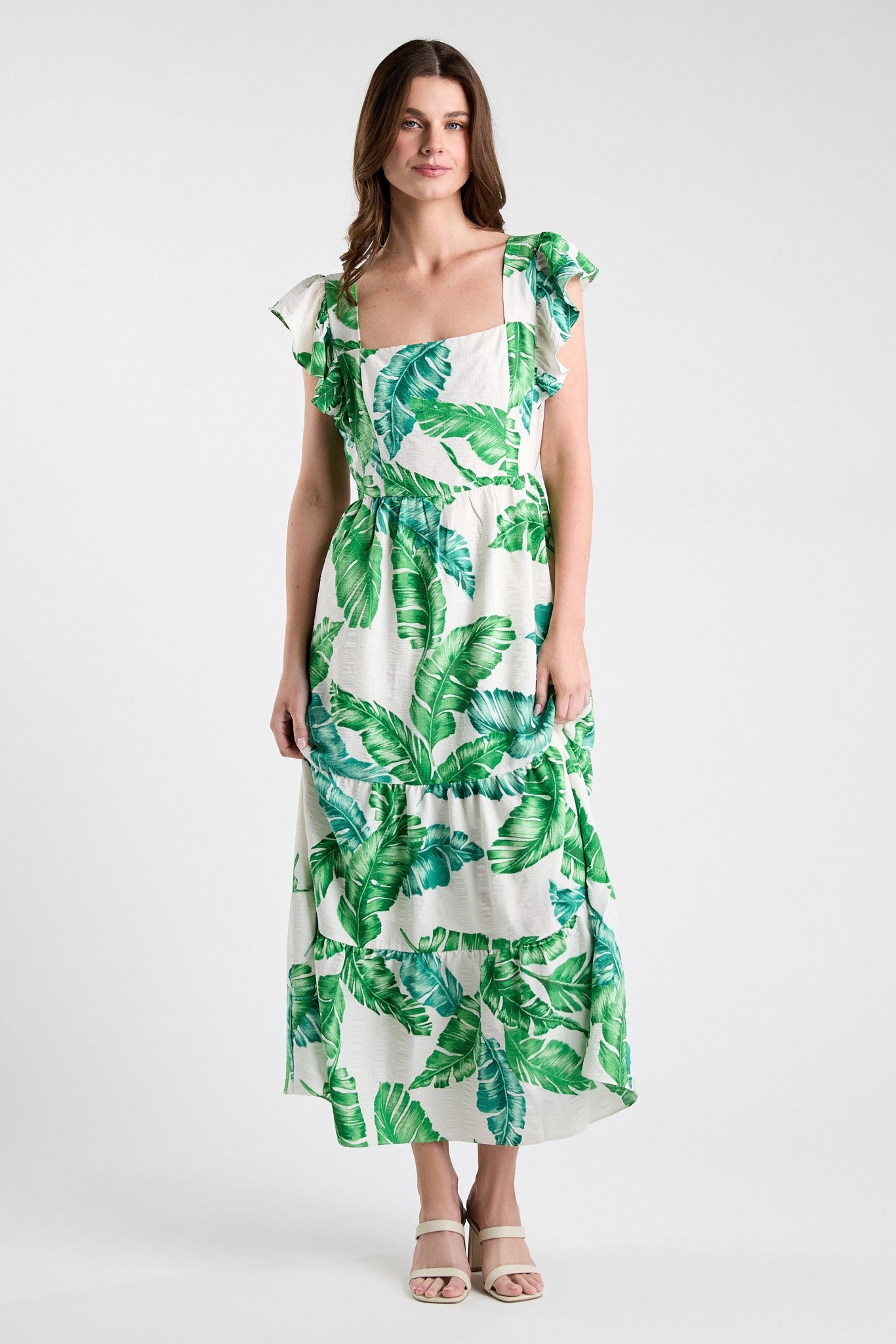 Green Tropical Leaf Maxi Dress (REG)