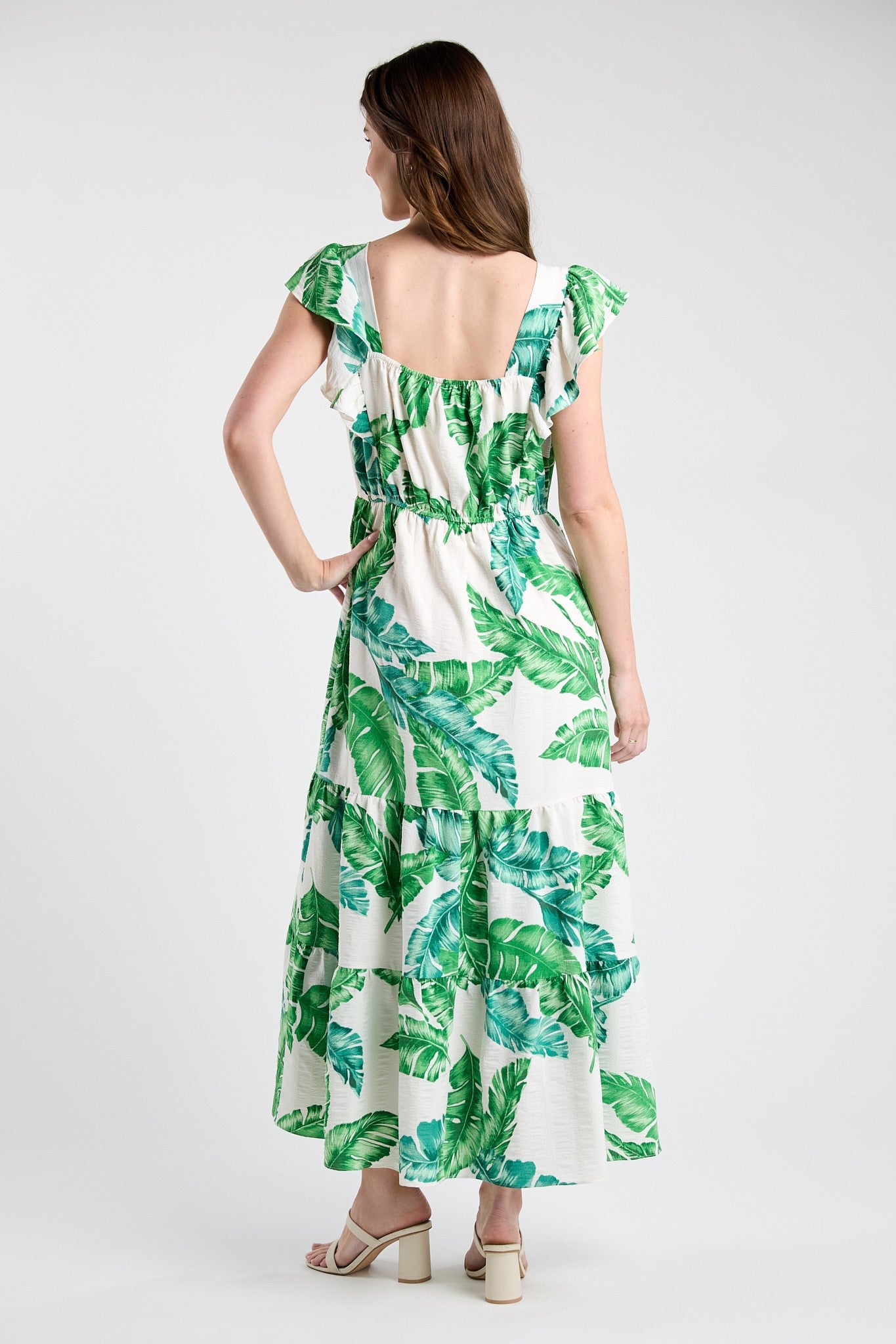 Green Tropical Leaf Maxi Dress (REG)