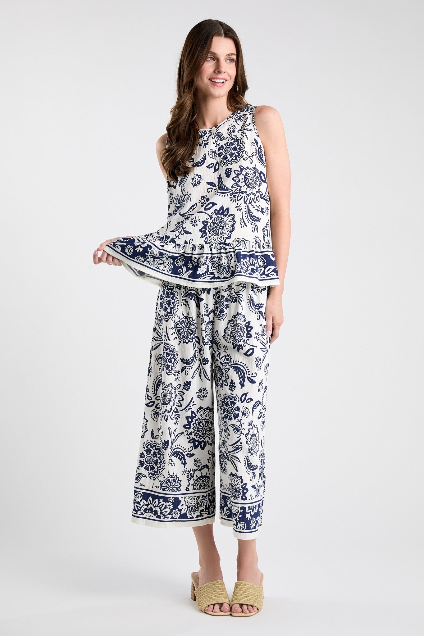 Navy Printed Peplum Top (REG)