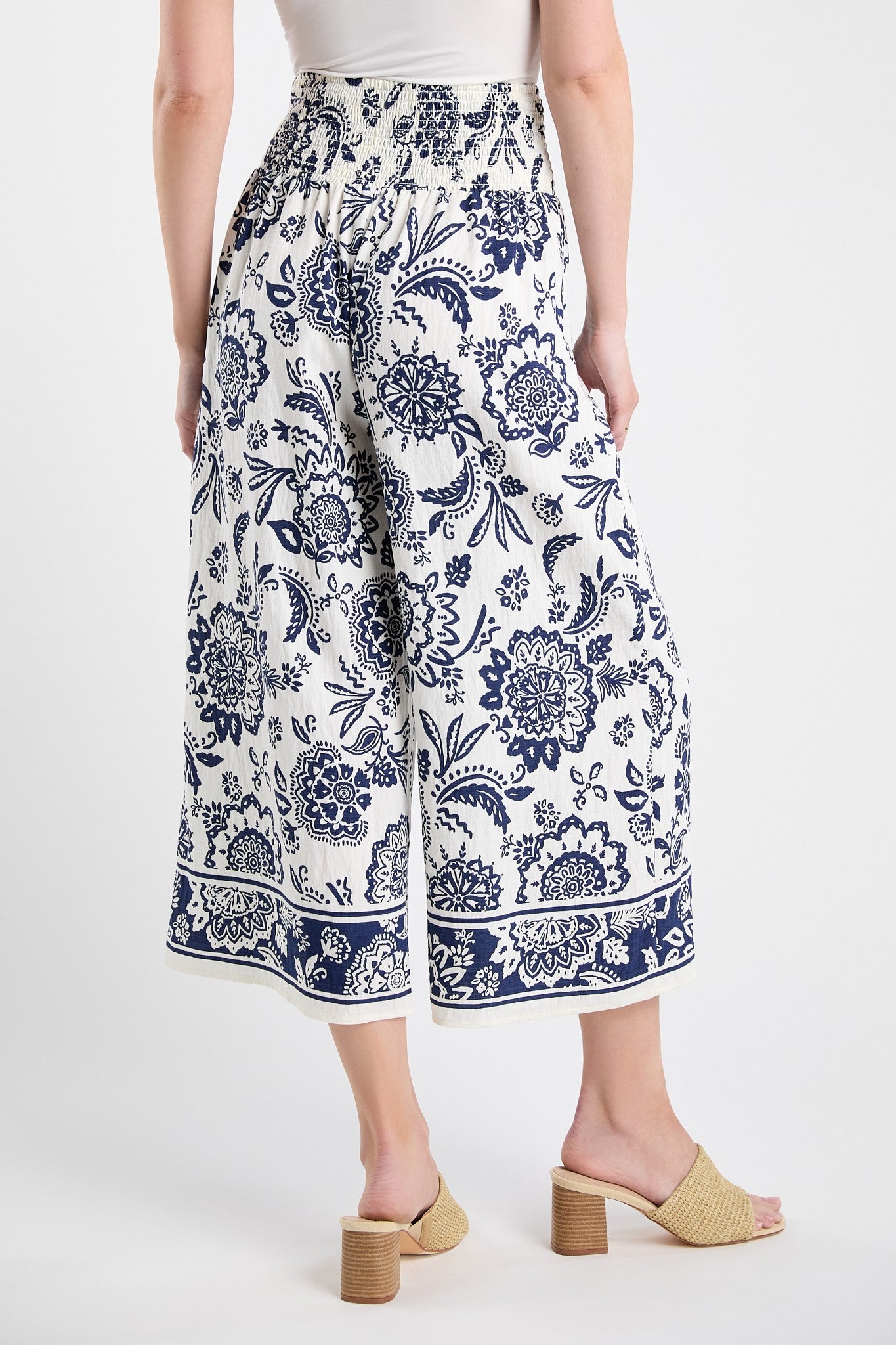 Navy Printed Smocked Pants (REG)