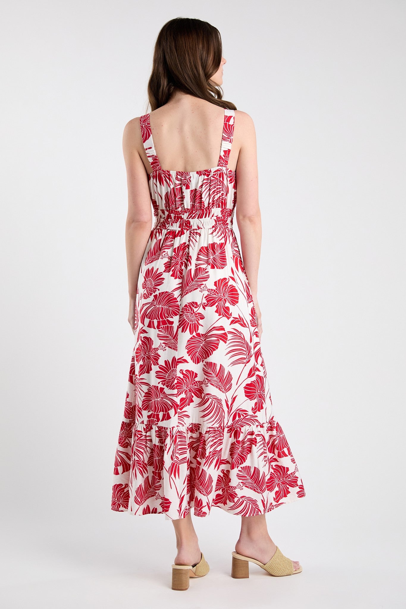 Red Tropical Leaf Maxi Dress (REG)
