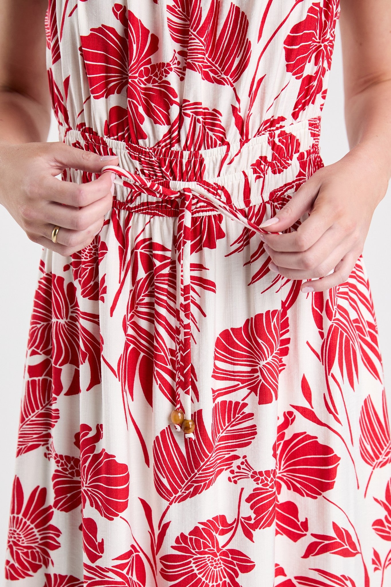 Red Tropical Leaf Maxi Dress (REG)