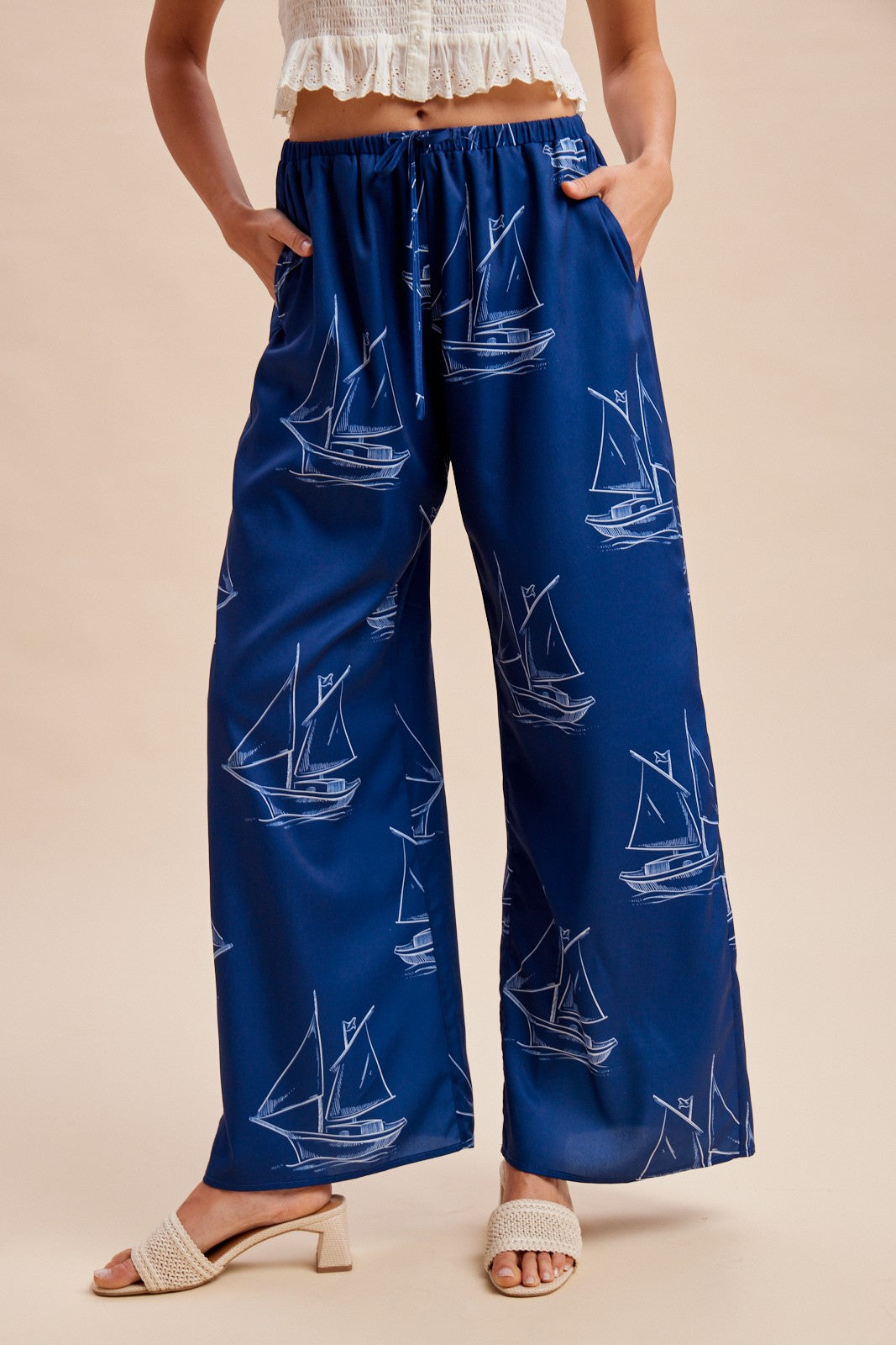 Sailboat Drawstring Pants in Deep Sea Blue (REG)