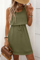 Army Green Textured Drawstring Dress (REG/PLUS)