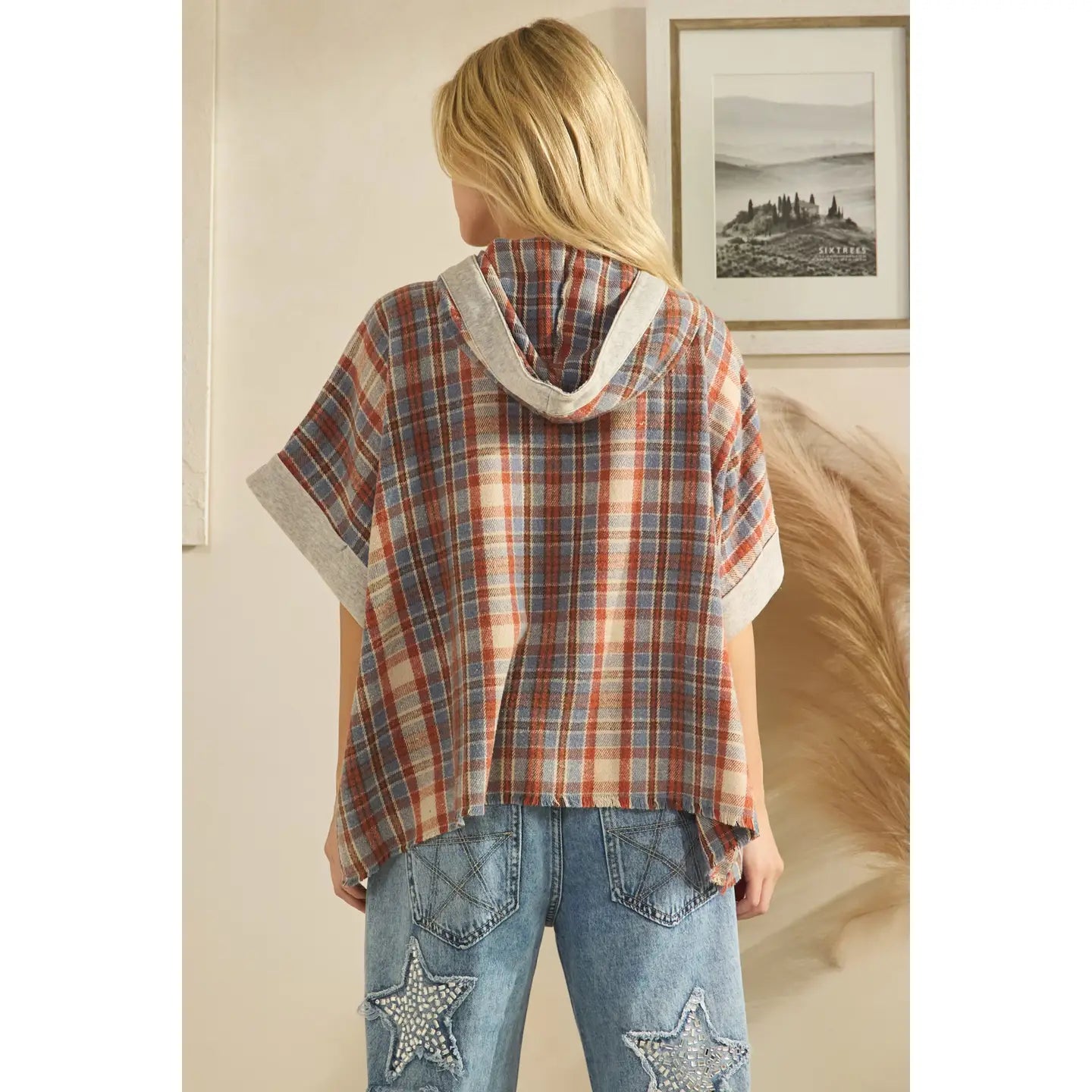Poncho Style Plaid Jacket (REG)