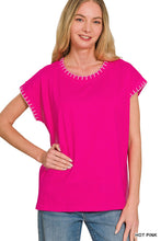 Stitch Detail Top in Hot Pink (REG)