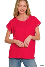 Stitch Detail Top in Ruby (REG)