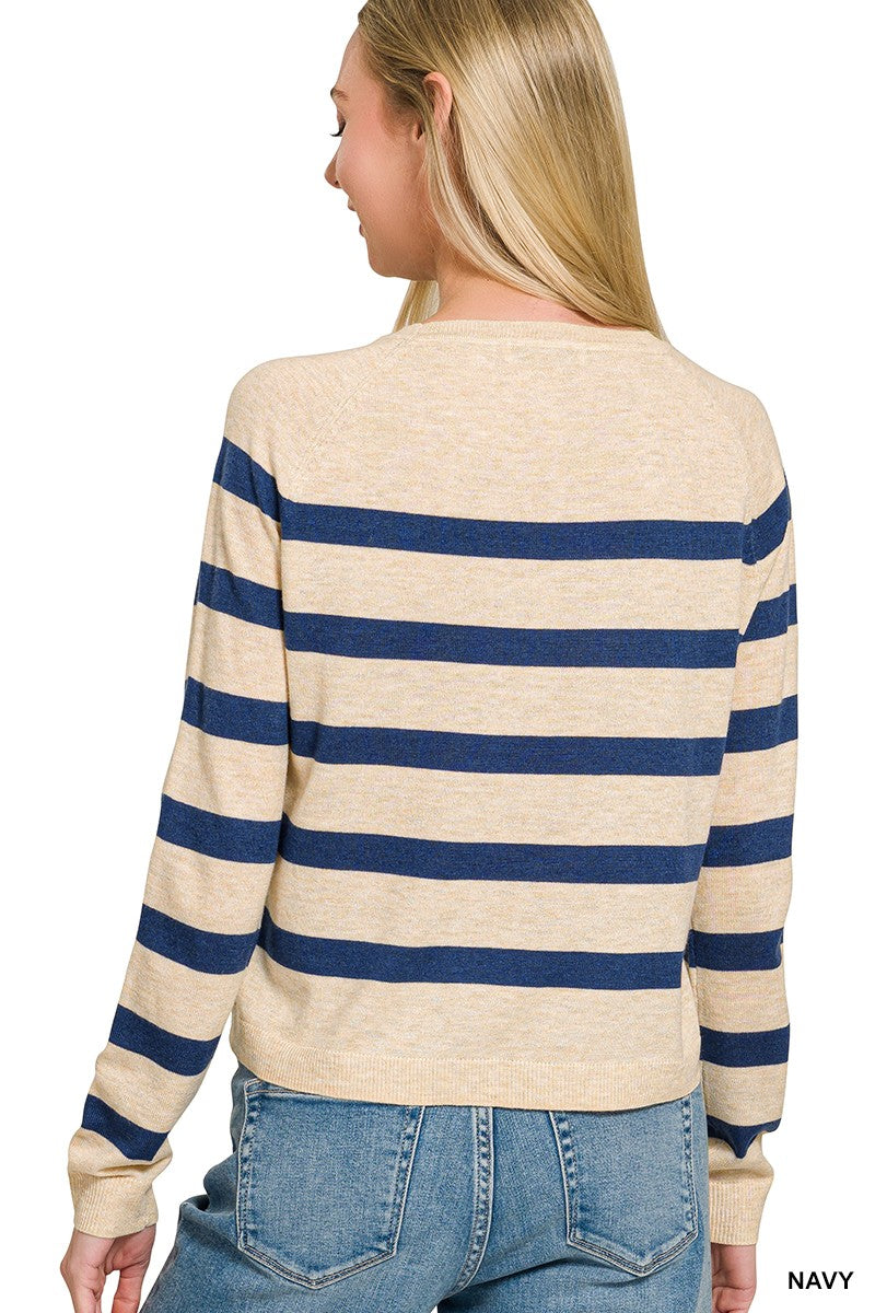 Lightweight Striped Sweater in Navy (REG)