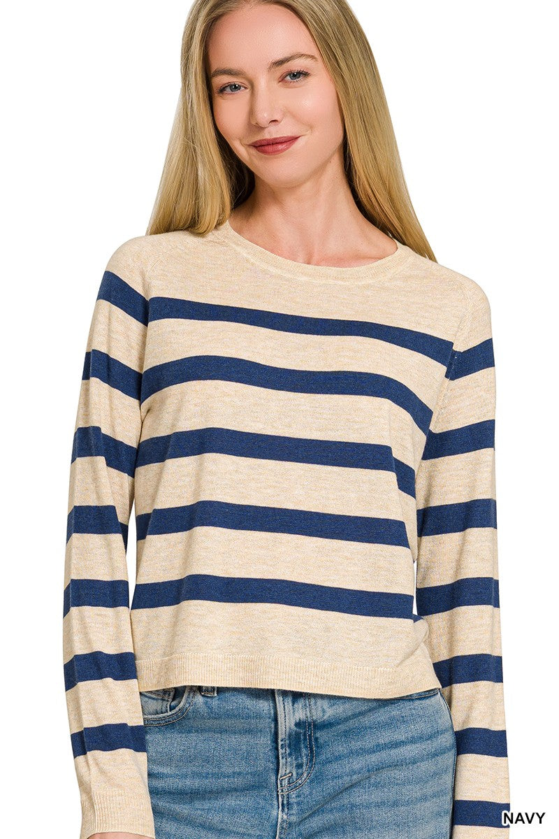 Lightweight Striped Sweater in Navy (REG)