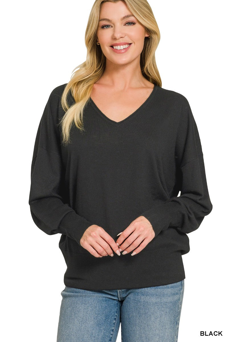 Serena V-Neck Sweater in Black (REG)