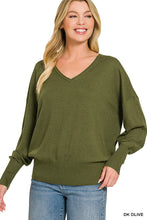 Serena V-Neck Sweater in Olive (REG)