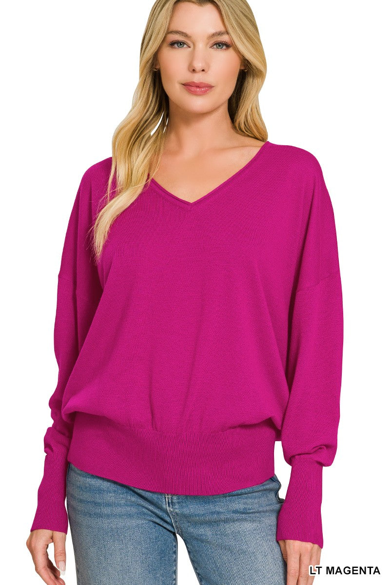 Serena V-Neck Sweater in Magenta (REG)