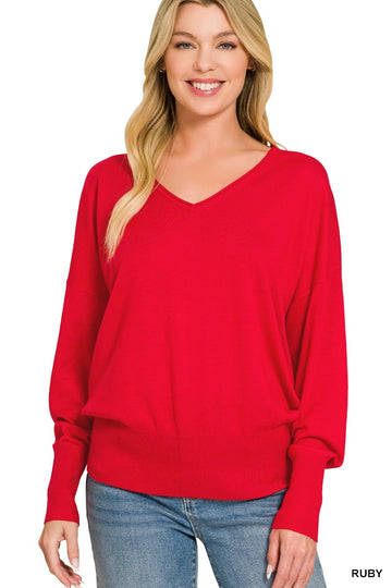 Serena V-Neck Sweater in Ruby (REG)