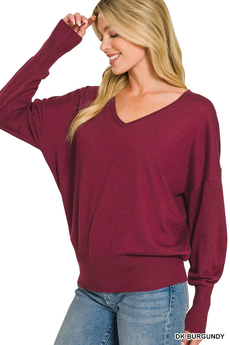 Serena V-Neck Sweater in Burgundy (REG)