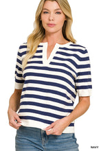 Navy Split Neck Striped Sweater (REG)