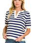 Navy Split Neck Striped Sweater (REG)