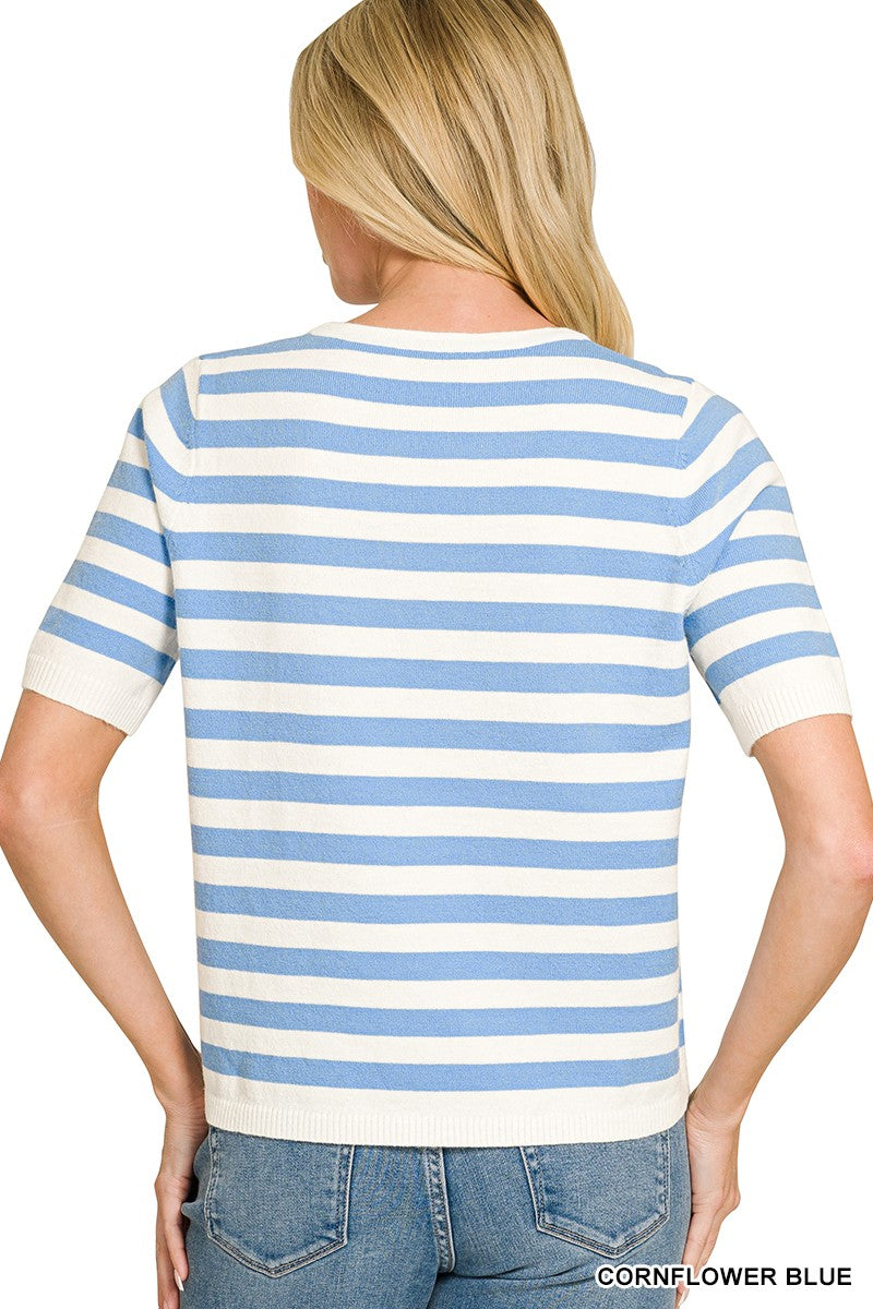 Cornflower Split Neck Striped Sweater (REG)