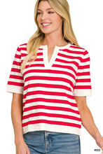 Red Split Neck Striped Sweater (REG)