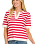 Red Split Neck Striped Sweater (REG)