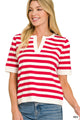 Red Split Neck Striped Sweater (REG)