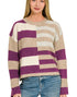 Mixed Stripe Colorblock Sweater in Plum (REG)