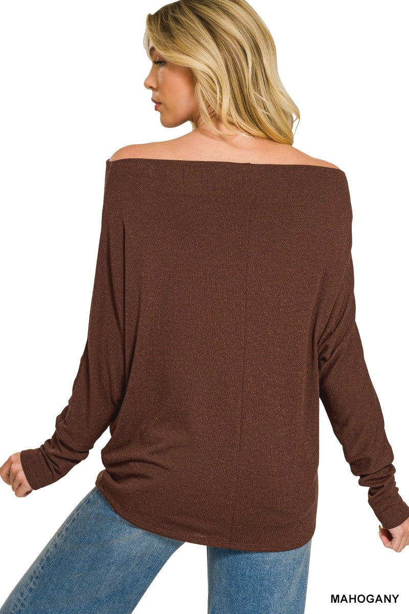 Hacci Dolman Boatneck Top in Mahogany (REG)