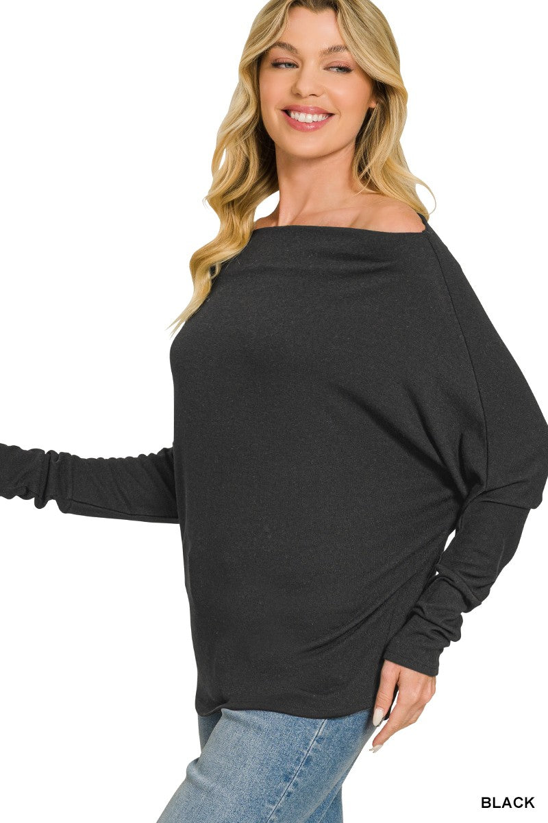 Hacci Dolman Boatneck Top in Black (REG)