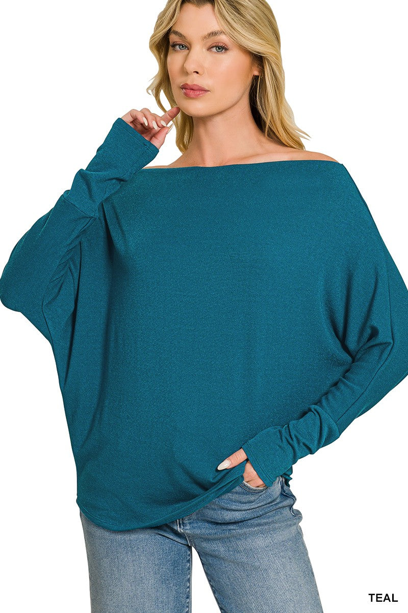 Hacci Dolman Boatneck Top in Teal (REG)