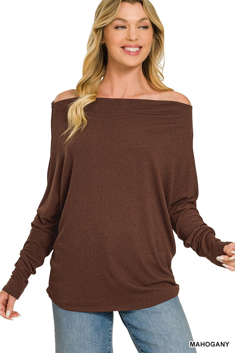 Hacci Dolman Boatneck Top in Mahogany (REG)