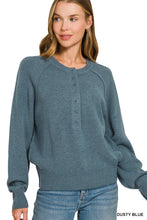 Half Button Henley Sweater in Dusty Blue (REG)
