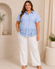 Blue Striped Floral Cutout Top (PLUS)