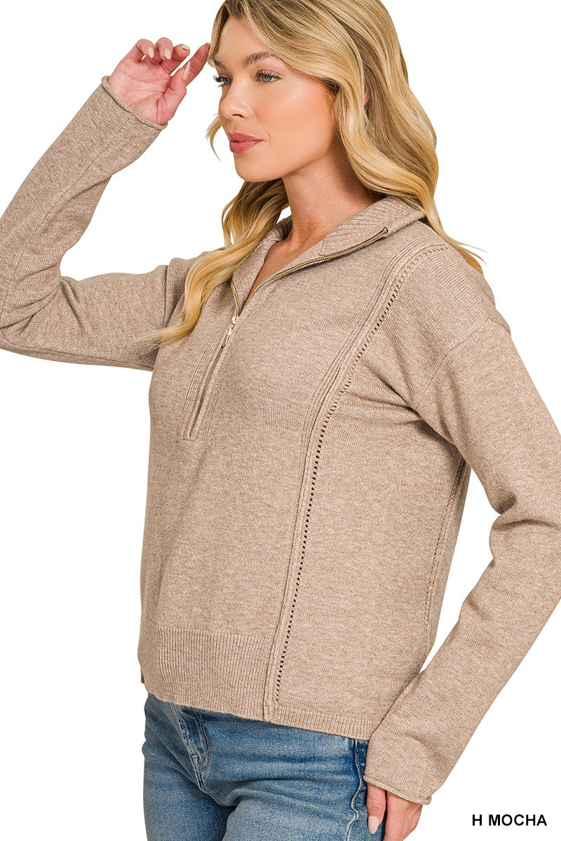 High Neck Half Zip Sweater in H Mocha (REG)