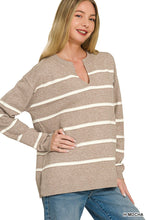 Split Neck Striped Sweater in Mocha (REG)