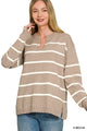 Split Neck Striped Sweater in Mocha (REG)