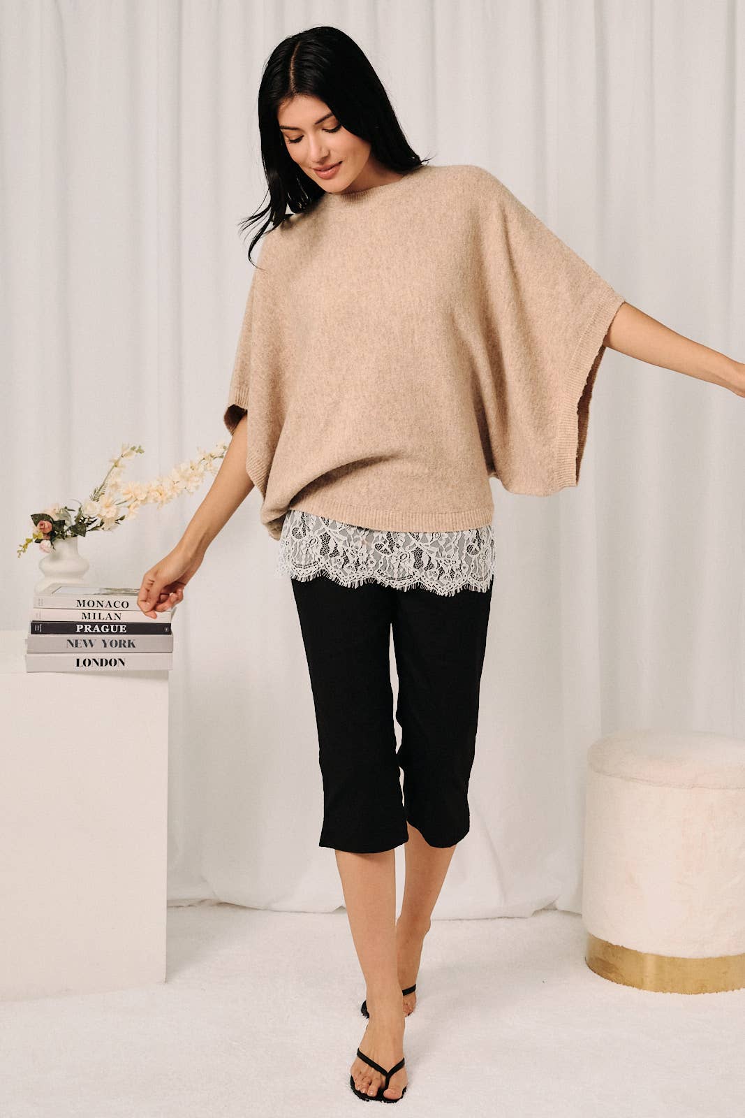 Ecru Lace Trim Dolman Sweater (REG)