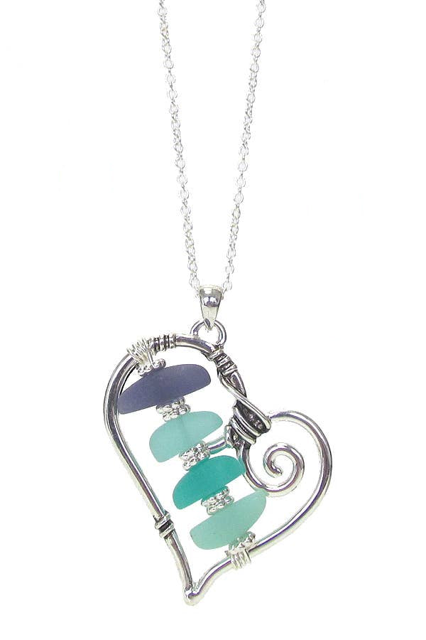 Sea Glass Swirly Heart Necklace