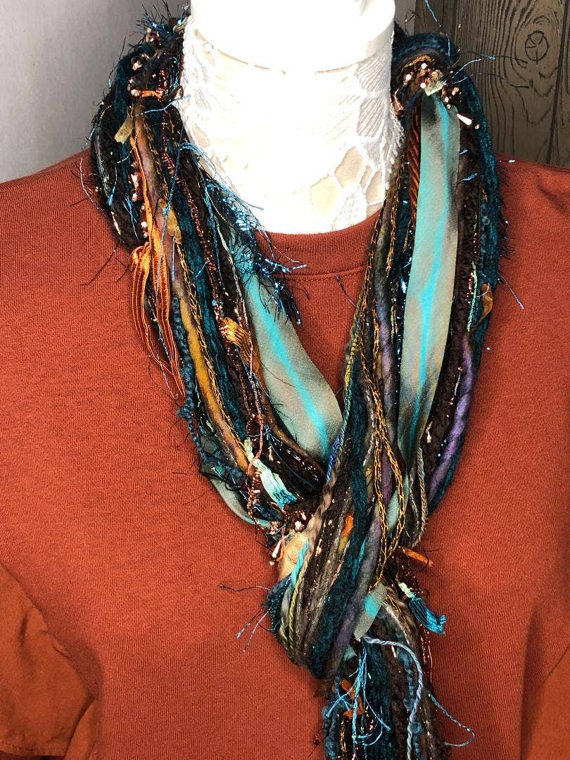 Bronze & Turquoise Fringe Scarf