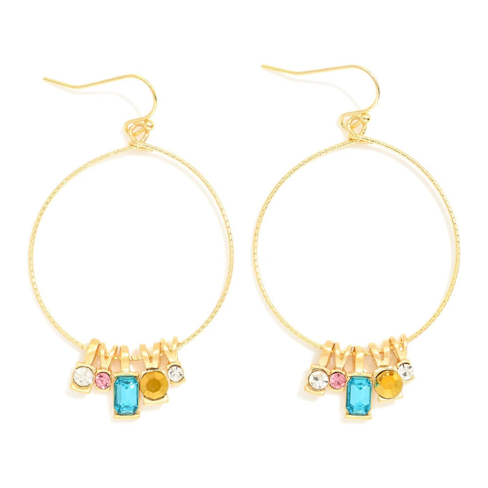 Rhinestone Charm Hoop Earrings