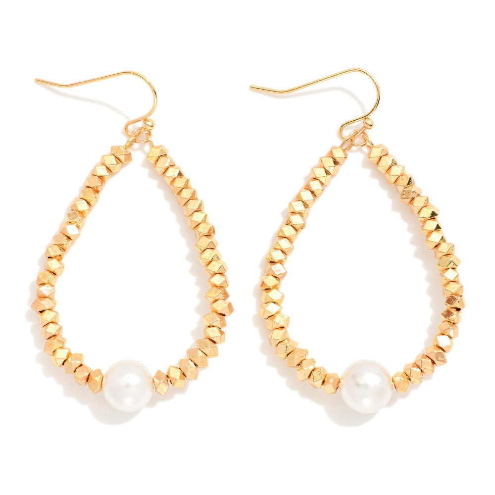 Geometric Pearl Teardrop Earrings