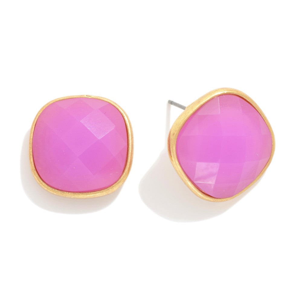 Square Glass Crystal Stud Earrings