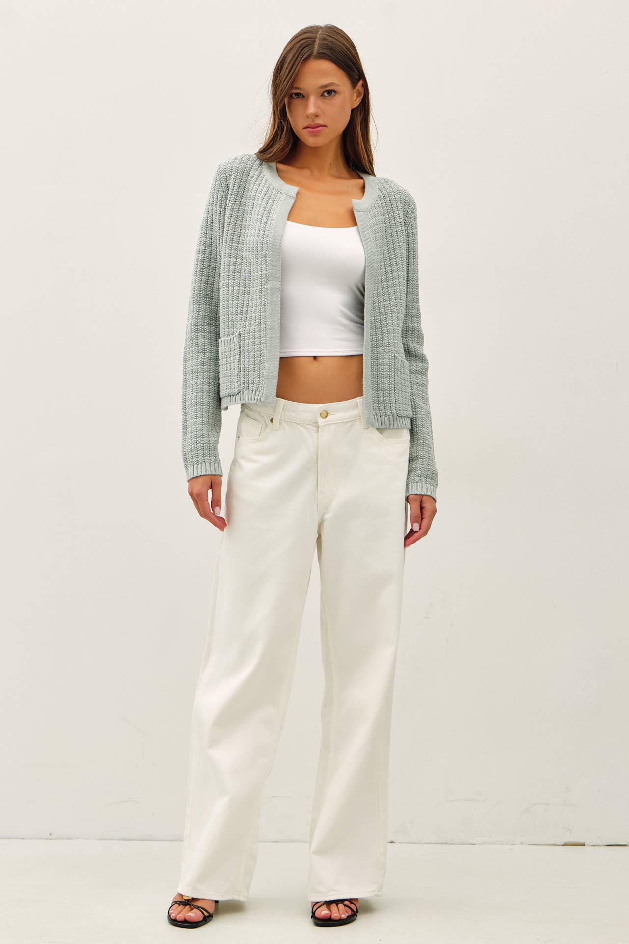 Chunky Knit Open Cardigan in Seafoam (REG)