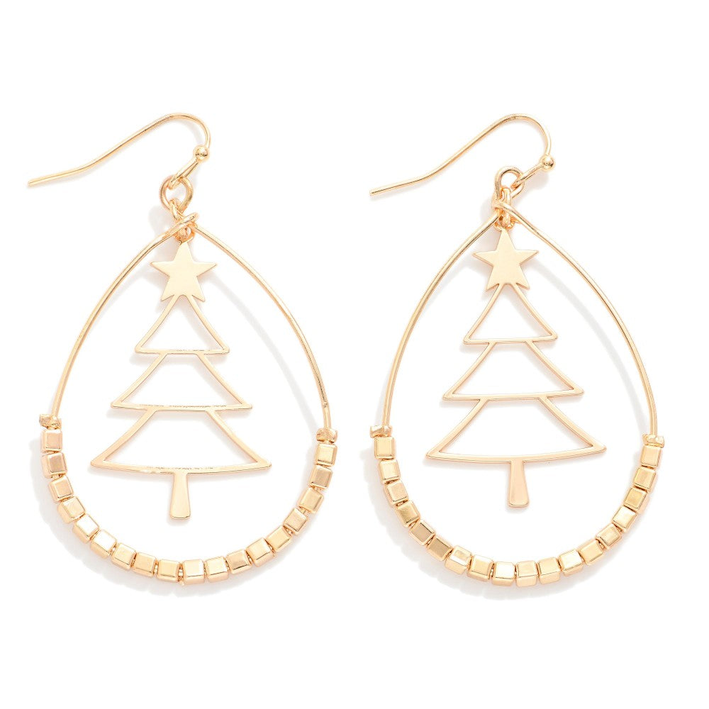 Beaded Tree Teardrop Earrings
