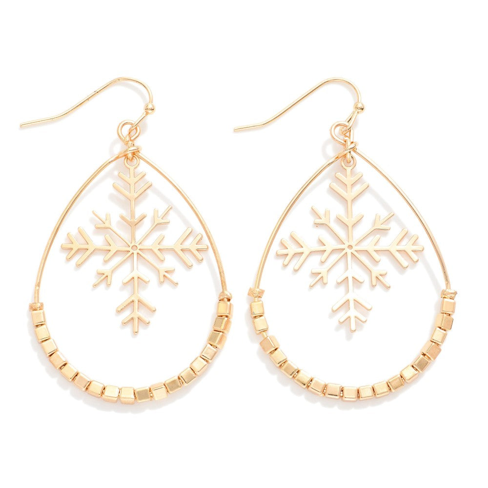 Beaded Snowflake Teardrop Earrings