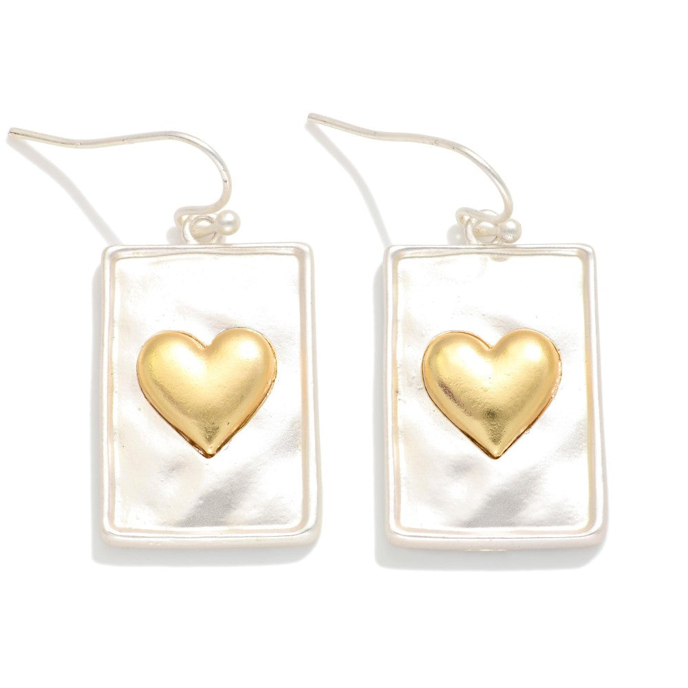 Hammered Heart Rectangle Earrings